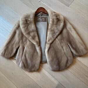 Vintage Pizitz Natural Brown Blonde Mink Fur Shawl Stole Coat Caplet Wrap S/M